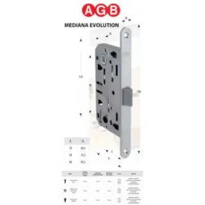 Корпус врізного замка AGB Mediana Evolution WC 96 мм, матовий хром