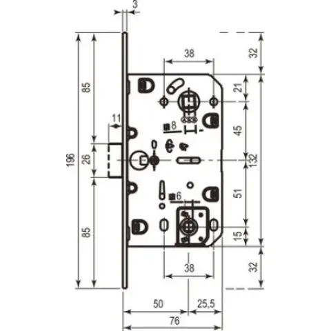 Корпус врізного замка AGB Mediana Evolution WC 96 мм, матовий хром