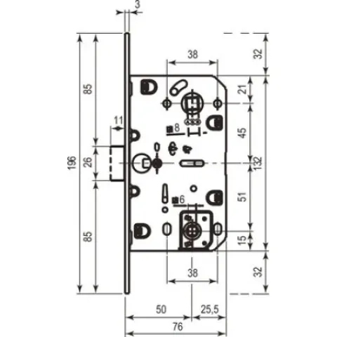 Корпус врізного замка AGB Mediana Evolution WC 96 мм, антична латунь