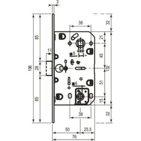 Корпус врізного замка AGB Mediana Evolution WC 96 мм, антична бронза