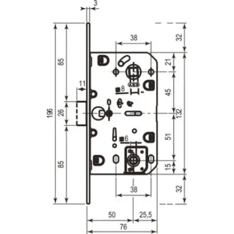 Корпус врізного замка AGB Mediana Evolution WC 96 мм, титан