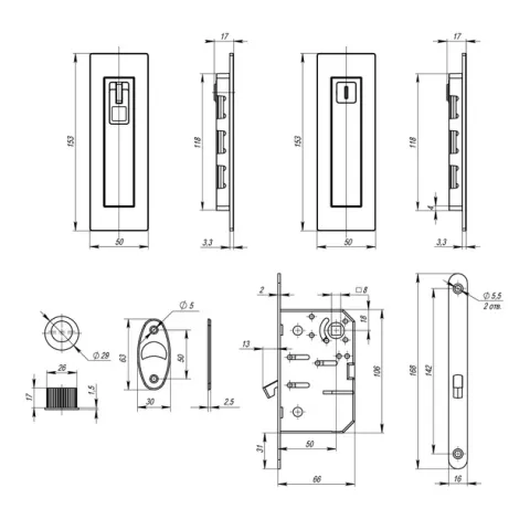 Засувка з ручками для розсувних дверей SH.URB153.KIT011-BK (SH011 URB) BPVD-77 воронений нікель