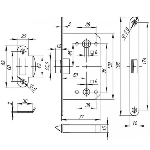 Корпус врізного замка Armadillo LH 96-50 UK SG Матове золото