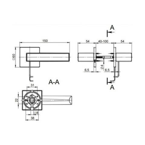 Ручка роздільна RED LINE RL CP-8 хром, квадрат 8×150 мм