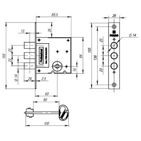 Корпус врізного замка Fuaro MDV10/S-60.00.3R14 5key, хром