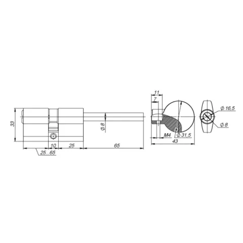 Циліндр замка Fuaro D-PRO507/70mm (35+10+25), ключ / шток, хром
