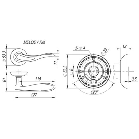 Ручка дверна Fuaro MELODY RM AB/GP-7, бронза / золото