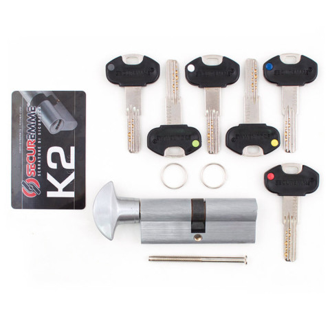 Циліндр Securemme 3200pcs45451x5 К2 45 / 45 мм 5кл +1 монтажний ключ / ручка матовий хром