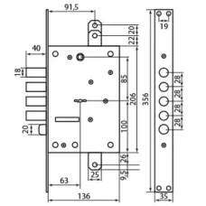Mottura Art. 52771DM2854 MATIC Замок 4-ригельний із засувкою під тяги