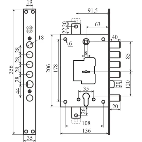 Механізм замку Securemme 2533LCR0328S67