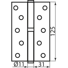 Петля дверна врізна RDA 125×3×2,5 (1 підшипник, сталь) матовий нікель права