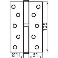 Петля дверна врізна RDA 125×3×2,5 (1 підшипник, сталь) полірована латунь ліва