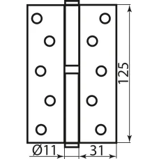 Петля дверна врізна RDA 125×3×2,5 (1 підшипник, сталь) полірована латунь права