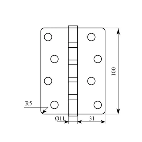 Петля дверна врізна RDA 100×3×2,5 (4 підшипники, сталь) закр. R5 полірована латунь